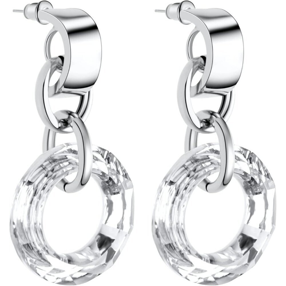 925 Sterling Silver Drop Dangle Fashion Shining Circle Crystal Dangle Earrings